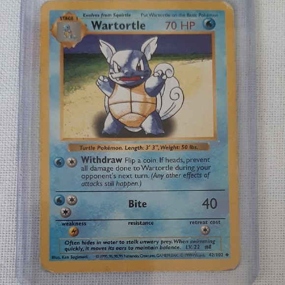 Pokemon 1995 96 98 99 WUZARDS GAMEFREAK 42/102 Wartortle LV.22#